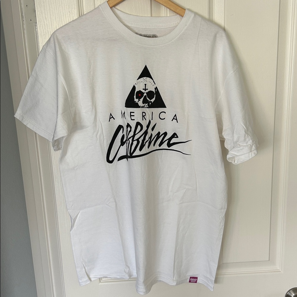 Creep Street Large White Amercia Offline Graphic T-Shirt with Skull Design